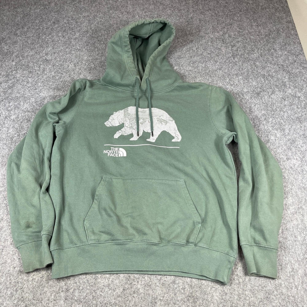 The North Face Graphic Pullover Hoodie Mens Lg Green Terry Grizzly Bear Mountain - Picture 1 of 16